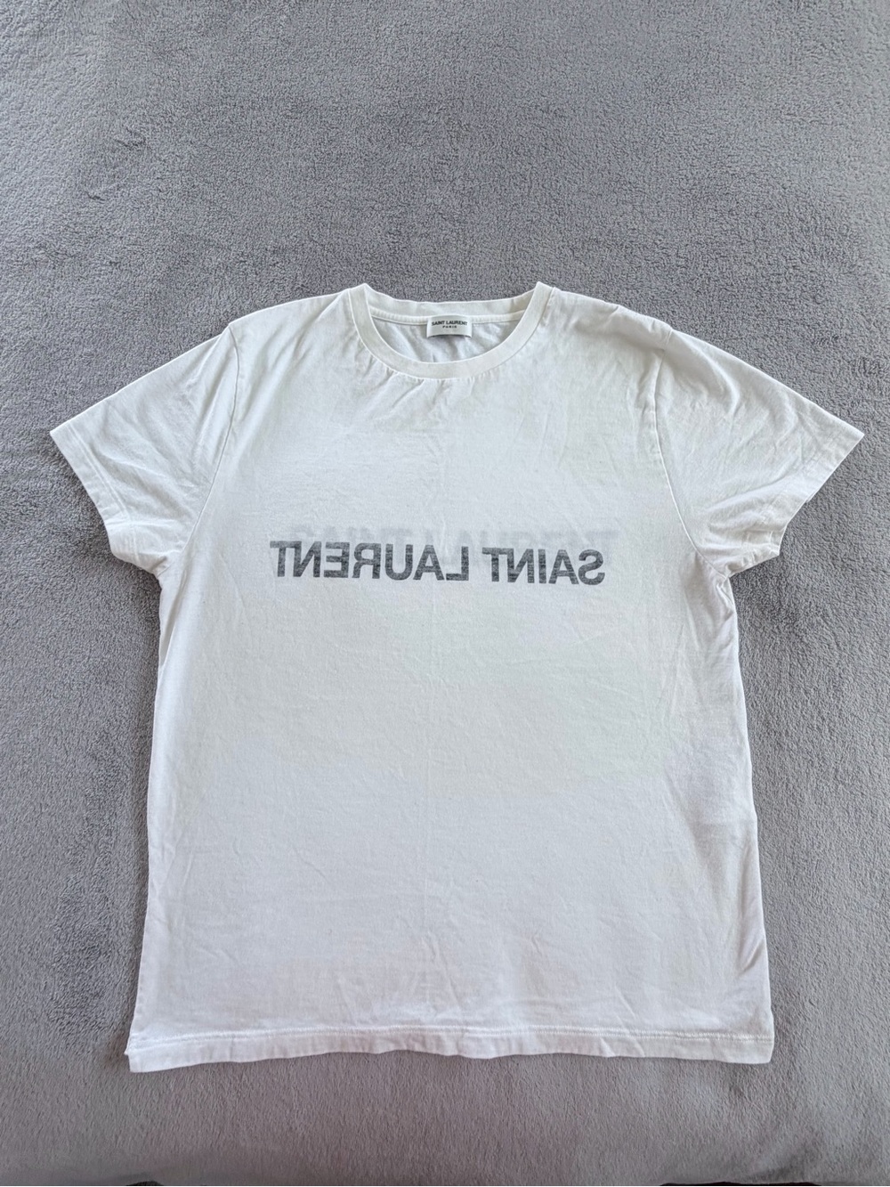 Saint Laurent White Logo Crew Neck T-Shirt Size S